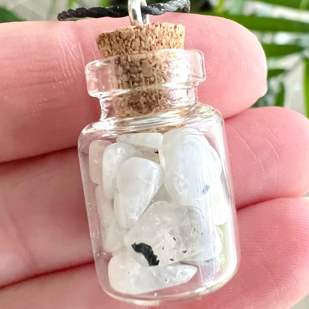 Moonstone Crystal Specimen Bottle Necklace